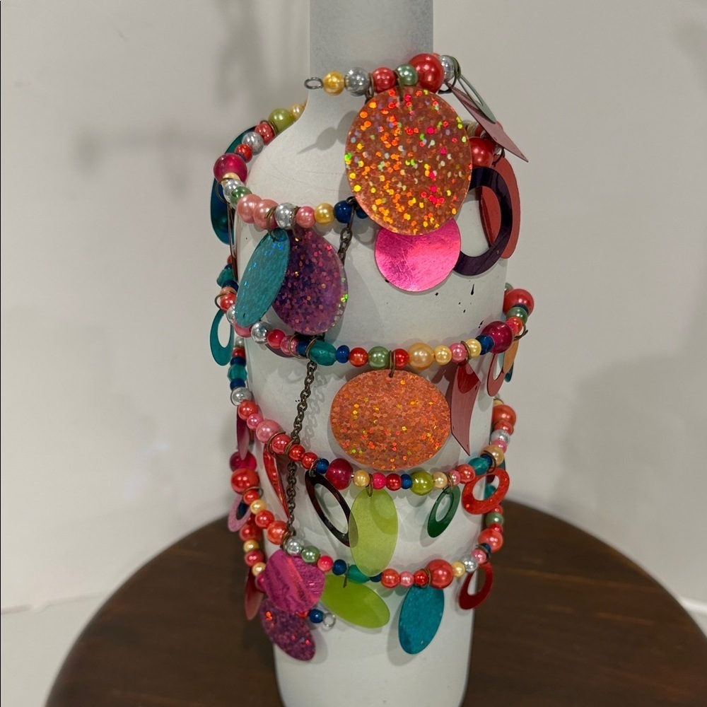 Decorative White Wine Bottle With Fireworks Beaded Stopper & Beads, Sequins Wrap - Picture 10 of 17